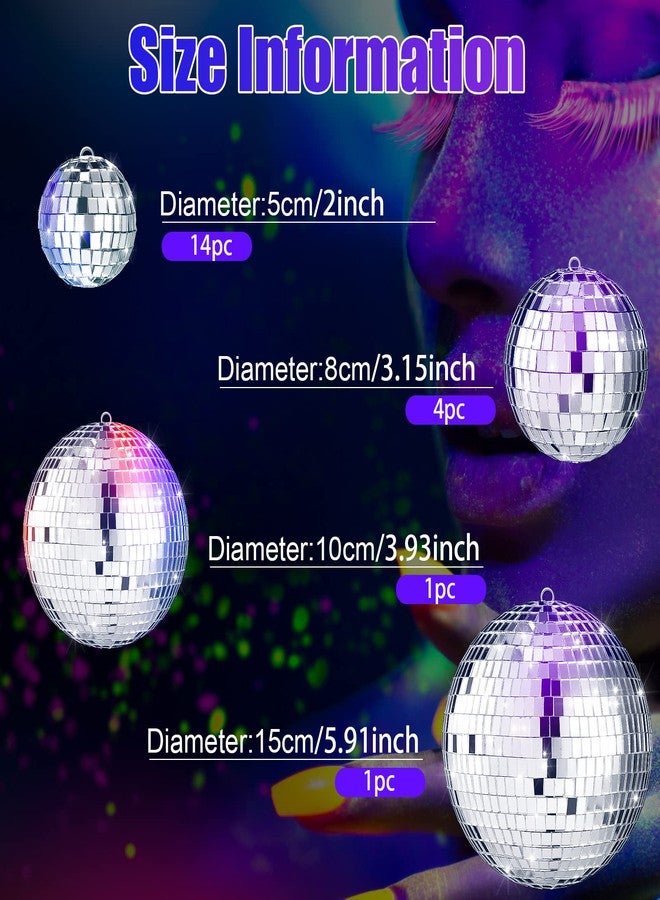 MTLEE 20 Pcs Disco Balls Decoration Mirror Disco Ball Assorted Silver Mini Glass Different Sizes Reflective with Rope for 70s Wedding Dance Music(6, 4, 3. 2, 2 Inch) - Image 4